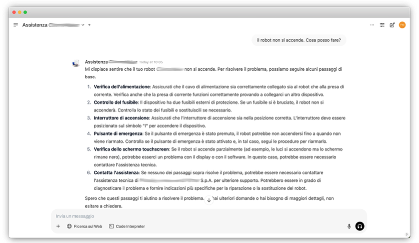Assistenza tecnica chatbot