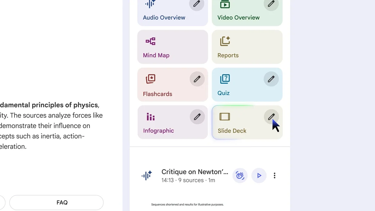 A continuación… Presentaciones de diapositivas. ¡Transforma tus fuentes en una presentación detallada para leer o en un conjunto de diapositivas listas para presentar!