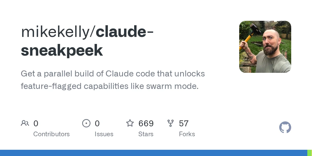GitHub - mikekelly/claude-sneakpeek: Get a parallel build of Claude code that unlocks feature-flagged capabilities like swarm mode.