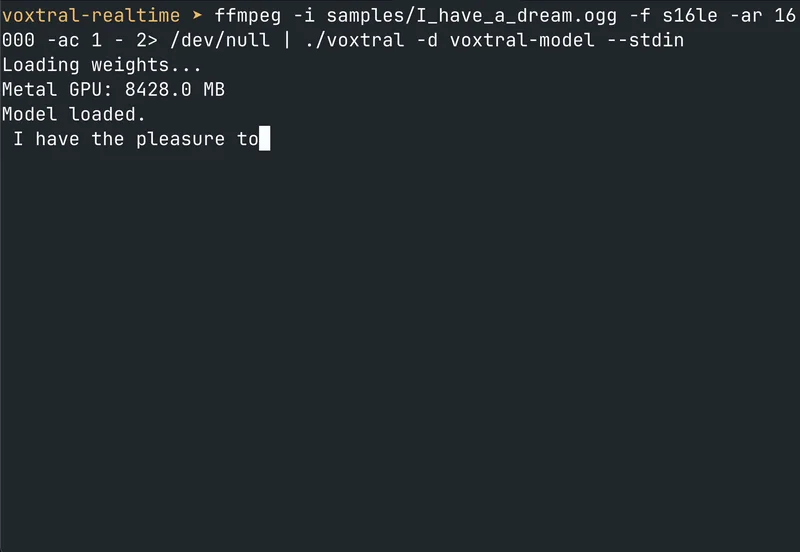 GitHub - antirez/voxtral.c: Pure C inference of Mistral Voxtral Realtime 4B speech to text model
